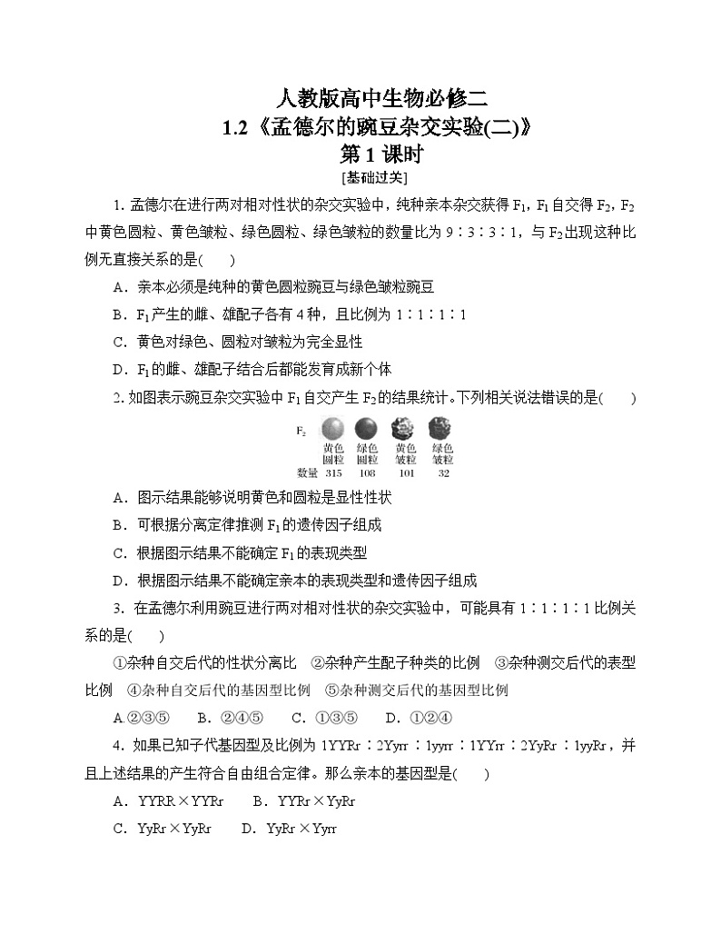 【分层作业】人教版高中生物必修二 1.2《孟德尔的豌豆杂交实验(二)》第1课时（含答案解析）第1页
