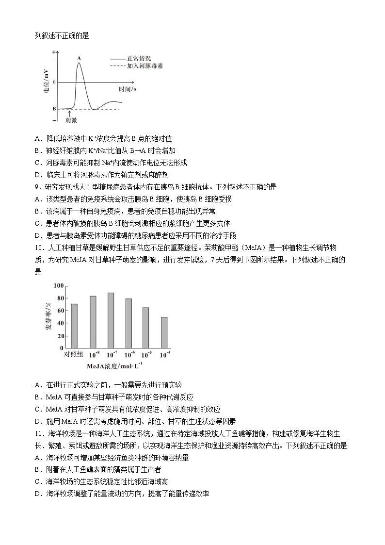北京市石景山区2024届高三下学期3月一模试题生物试卷（Word版附答案）03