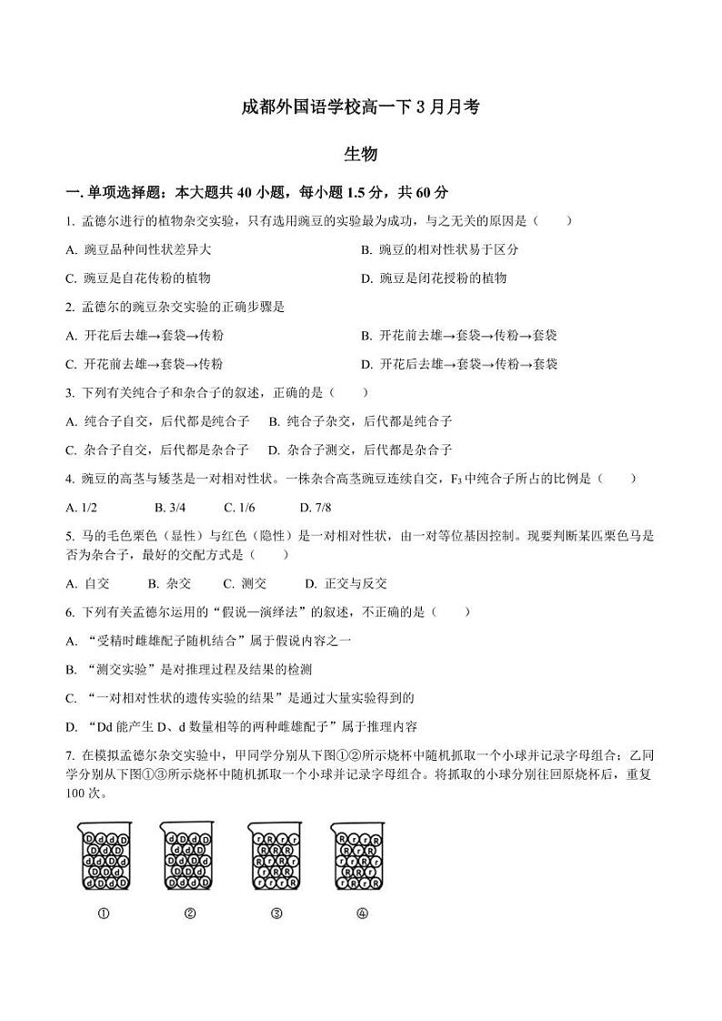 四川省成都外国语学校2023-2024学年高一下学期3月月考生物试题（PDF版附答案）01