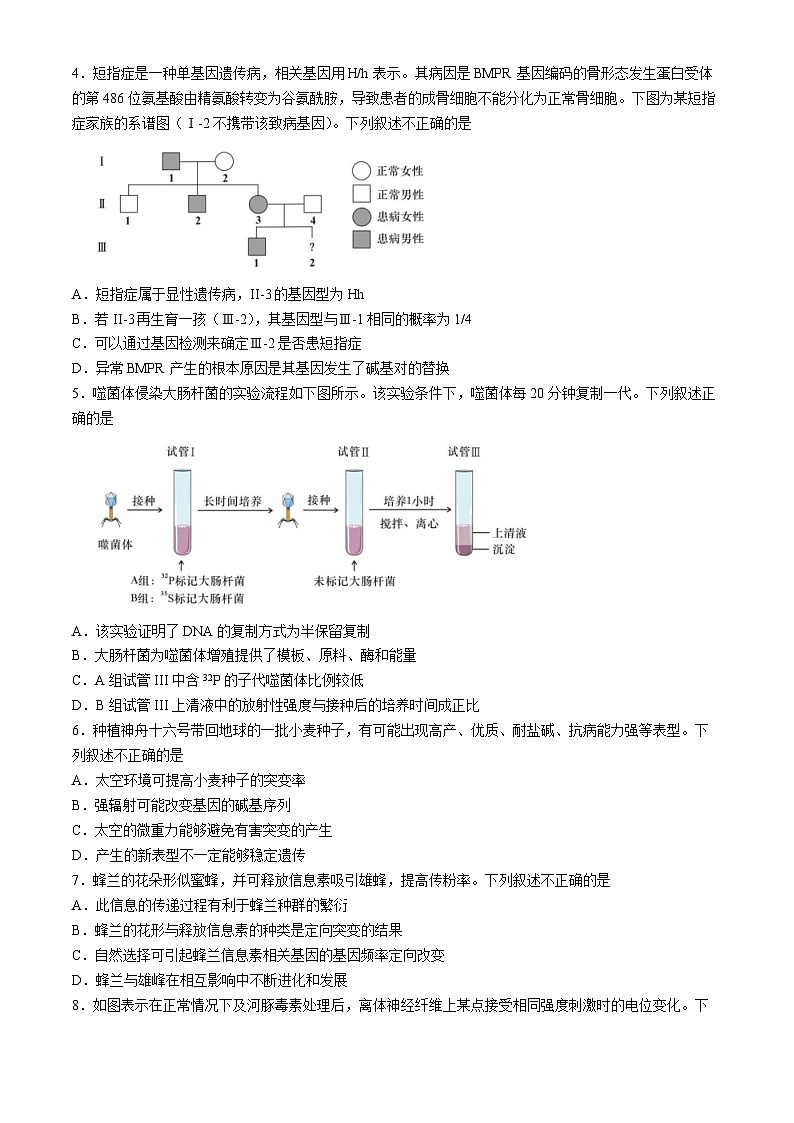 2024北京石景山区高三下学期3月一模试题生物含答案第2页