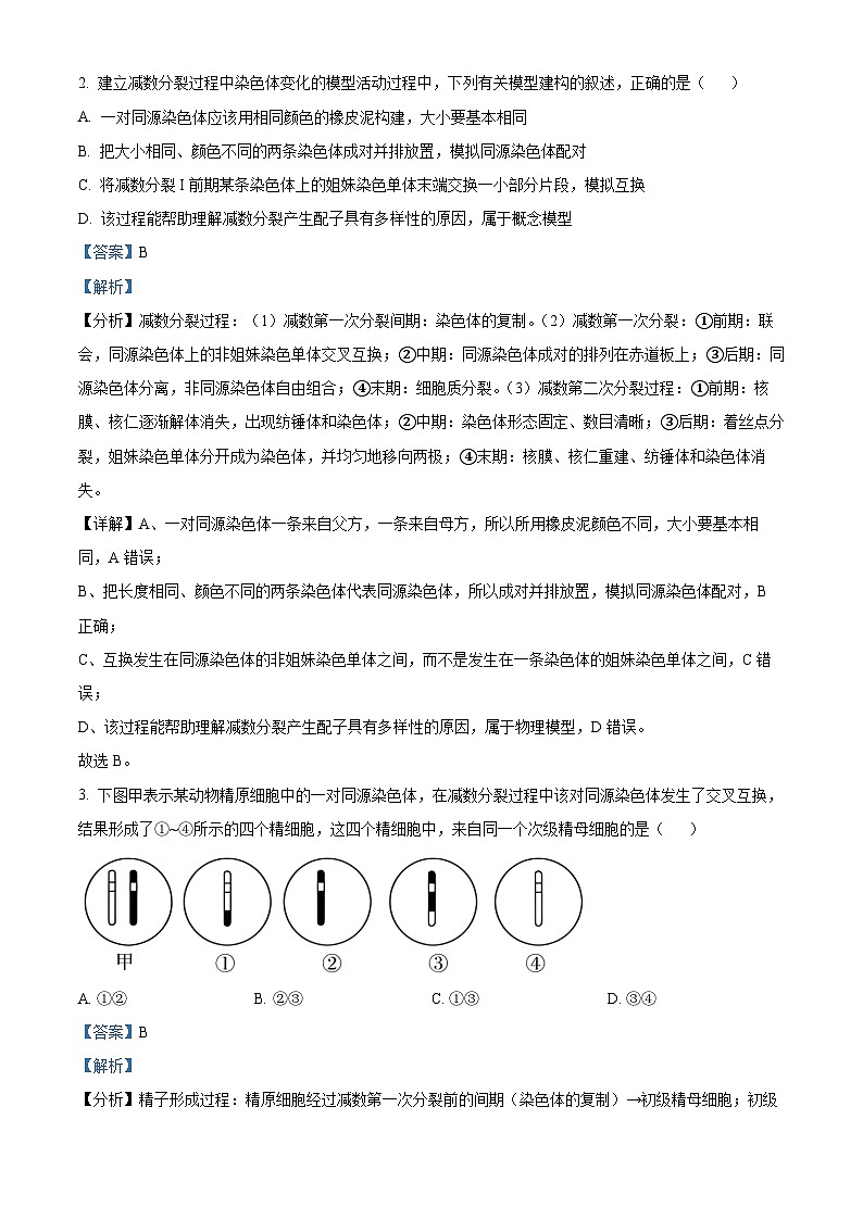 福建省厦门第二中学2023-2024学年高一下学期第一次月考生物试题（解析版）第2页