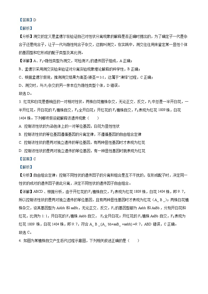 陕西省西安市选课分科摸底考2023-2024学年高一下学期4月月考生物试题（解析版）第2页