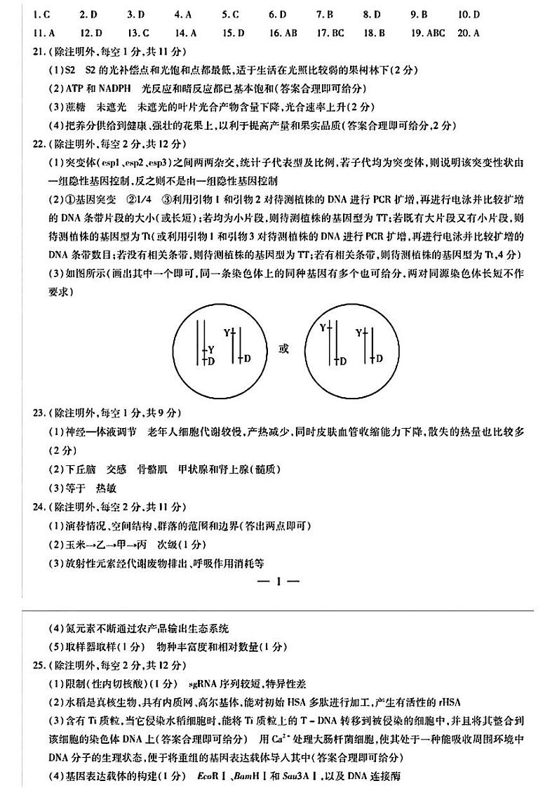 山东省齐鲁名校联盟2024届高三下学期第七次联考生物试题01