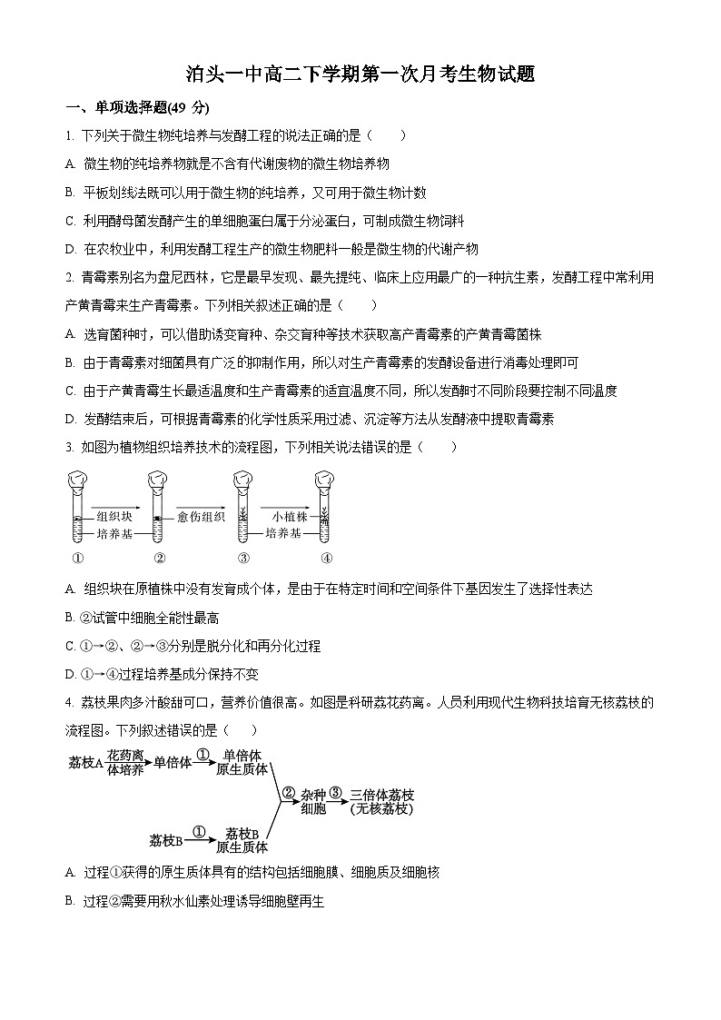 河北省沧州市泊头市第一中学2023-2024学年高二下学期4月月考生物试题（原卷版）第1页