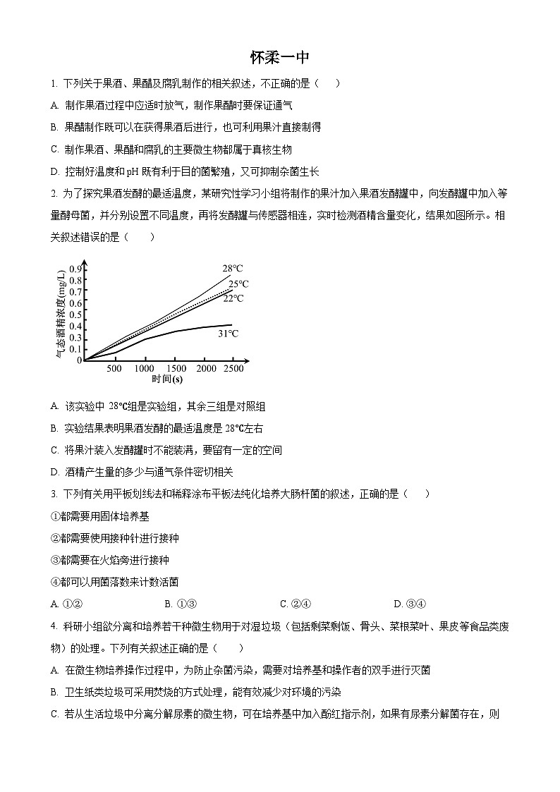 北京市怀柔区第一中学2023-2024学年高二下学期4月月考生物试题（原卷版）第1页