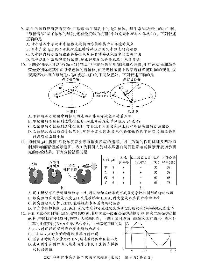 2024年邵阳市高三下学期第二次联考测试生物试题及答案03