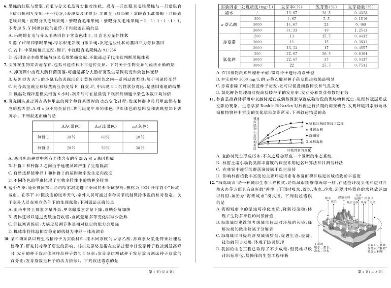 2024年天域全国名校协作体联考高三下学期3月生物试题及答案02