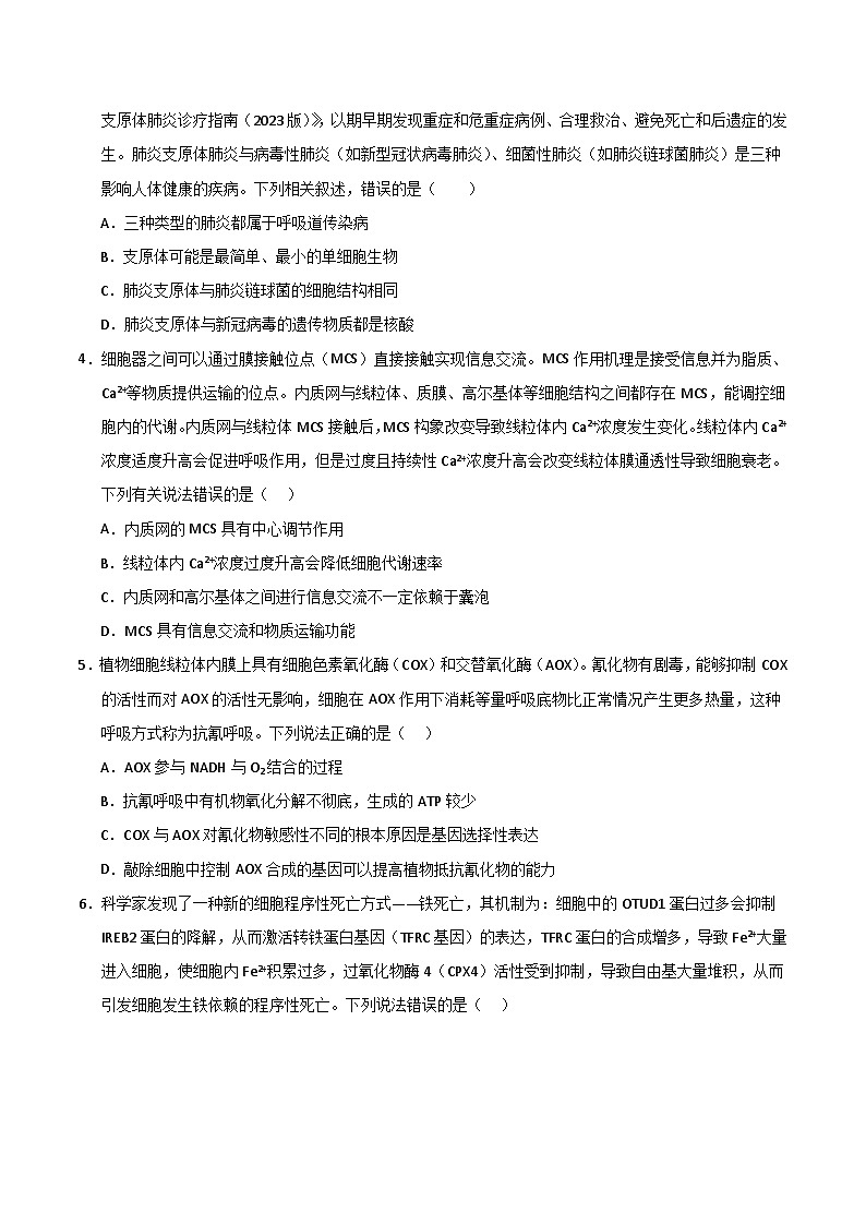 2024年高考第二次模拟考试：生物（湖北卷）（考试版）02