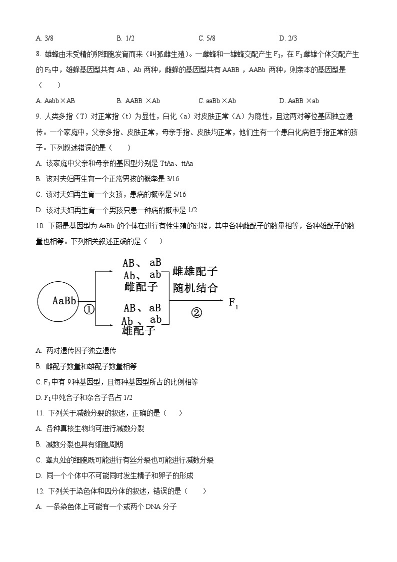 甘肃省武威市天祝一中、民勤一中2023-2024学年高一下学期3月月考生物试卷（Word版附解析）03