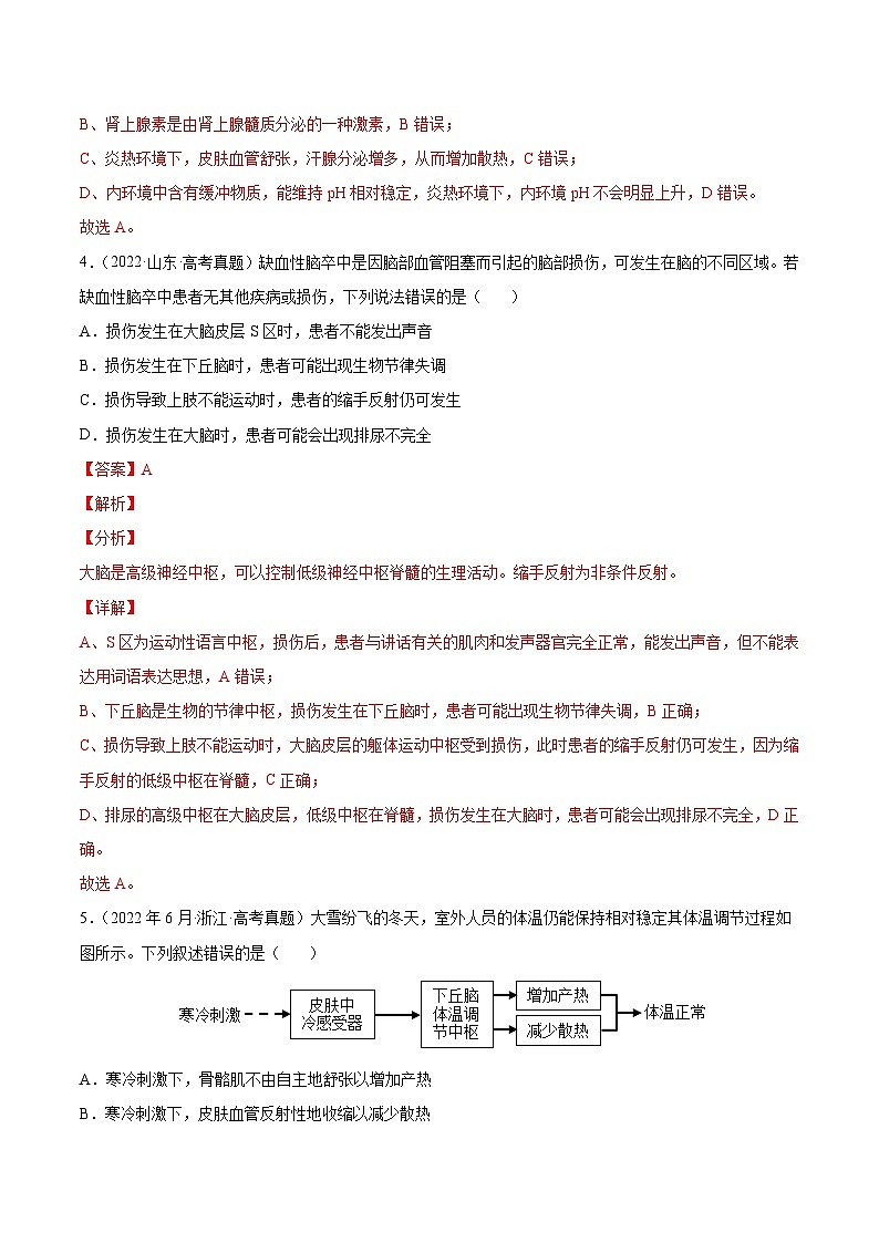 专题09 动物生命活动的调节-十年（2013-2022）高考生物真题分项汇编（全国通用）（解析版）第3页