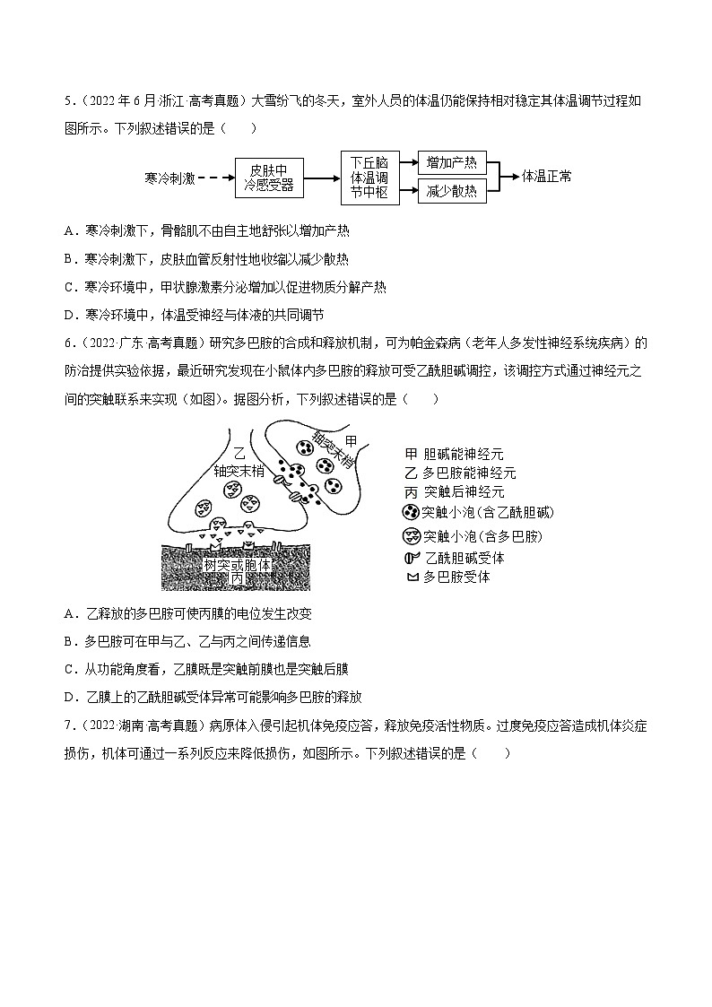 专题09 动物生命活动的调节-十年（2013-2022）高考生物真题分项汇编（全国通用）（学生版）第2页