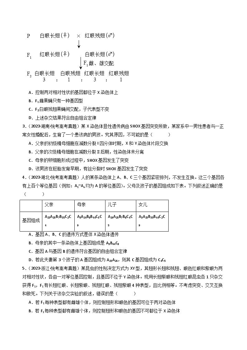 专题13 伴性遗传和人类遗传病- 十年（2014-2023）高考生物真题分项汇编（全国通用）02