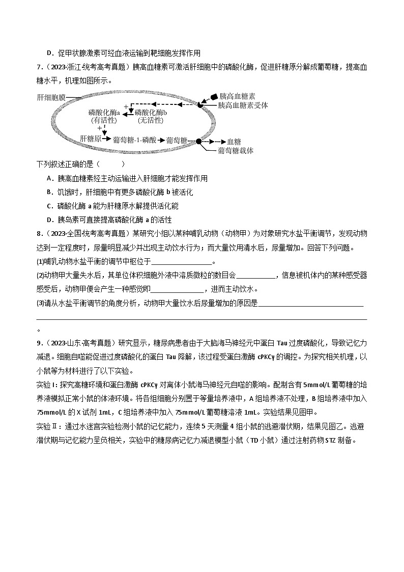 专题18 体液调节- 十年（2014-2023）高考生物真题分项汇编（全国通用）03