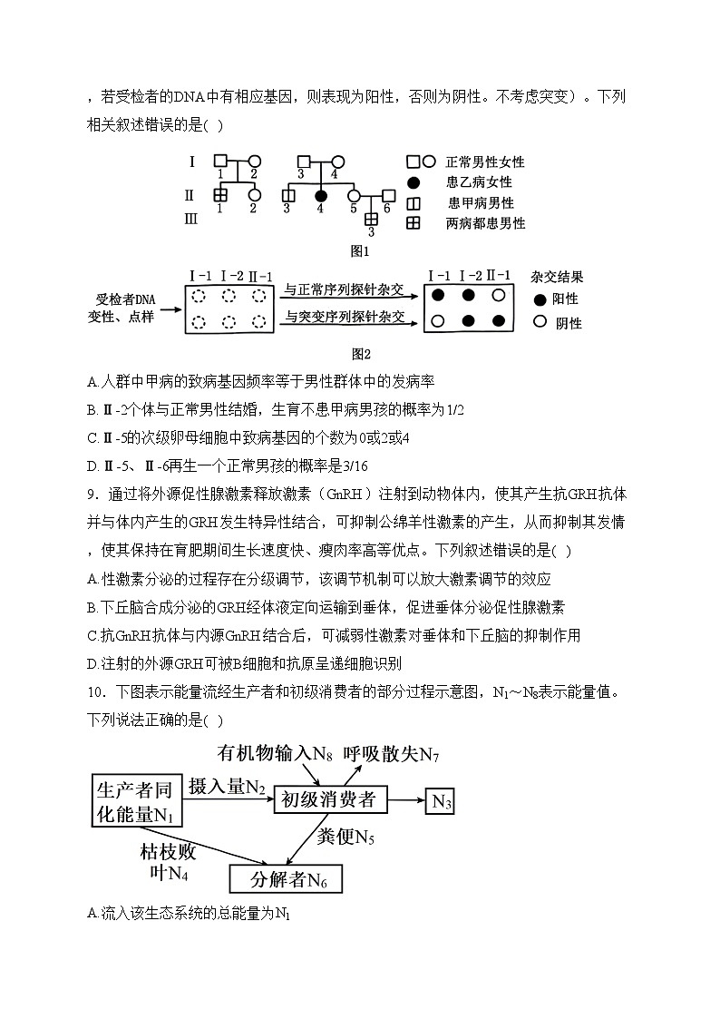 河北省张家口市2024届高三下学期一模生物试卷(含答案)第3页