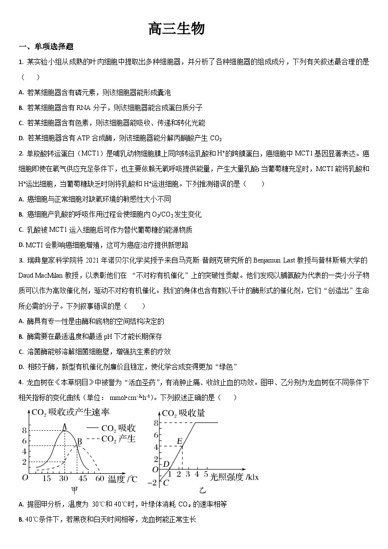 吉林省通化市梅河口市第五中学2024届高三下学期一模试题 生物 Word版含答案01