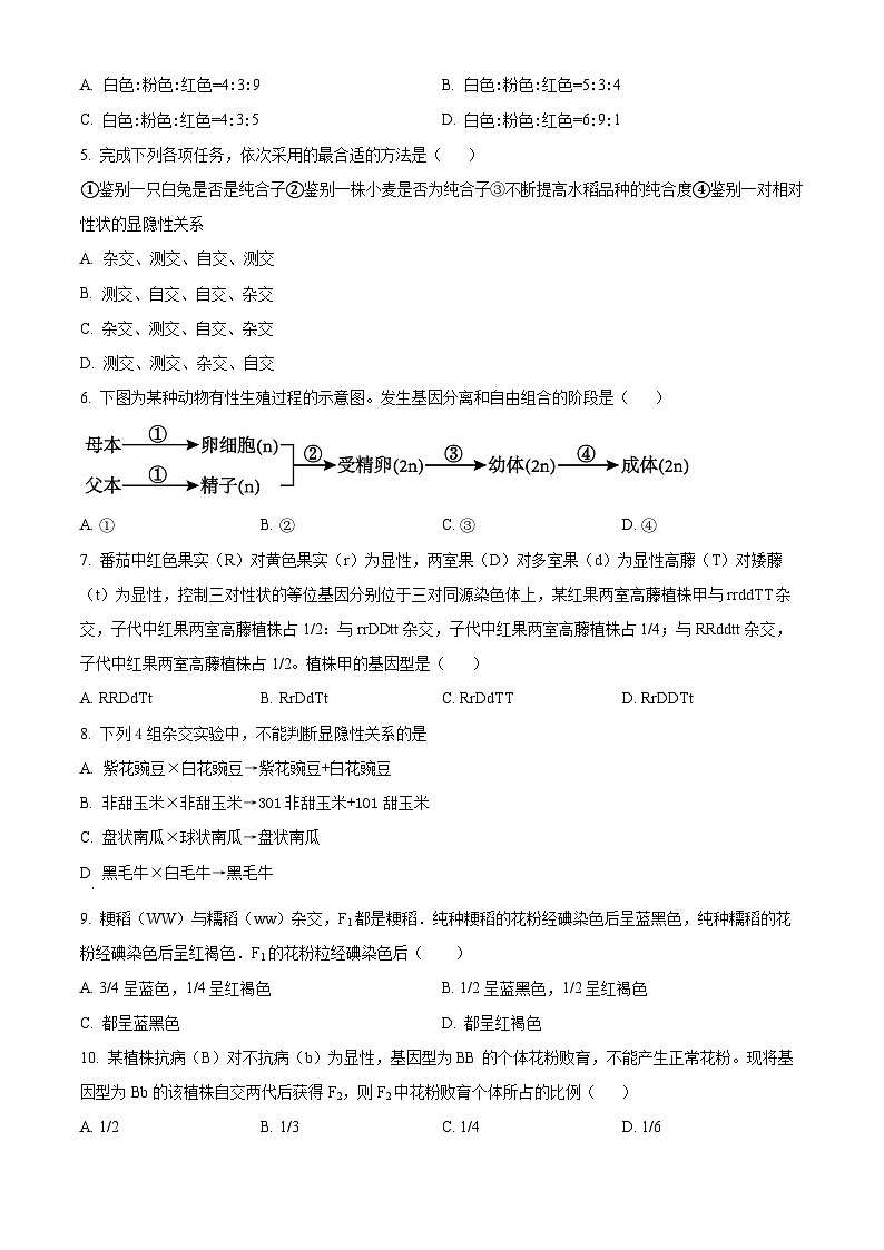 北京市第一六六中学2023-2024学年高一下学期3月月考生物试题（Word版附解析）02