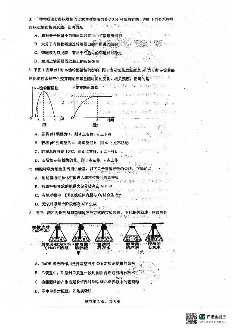 重庆市南城巴川学校2023-2024学年高一下学期第一次月考生物试题02