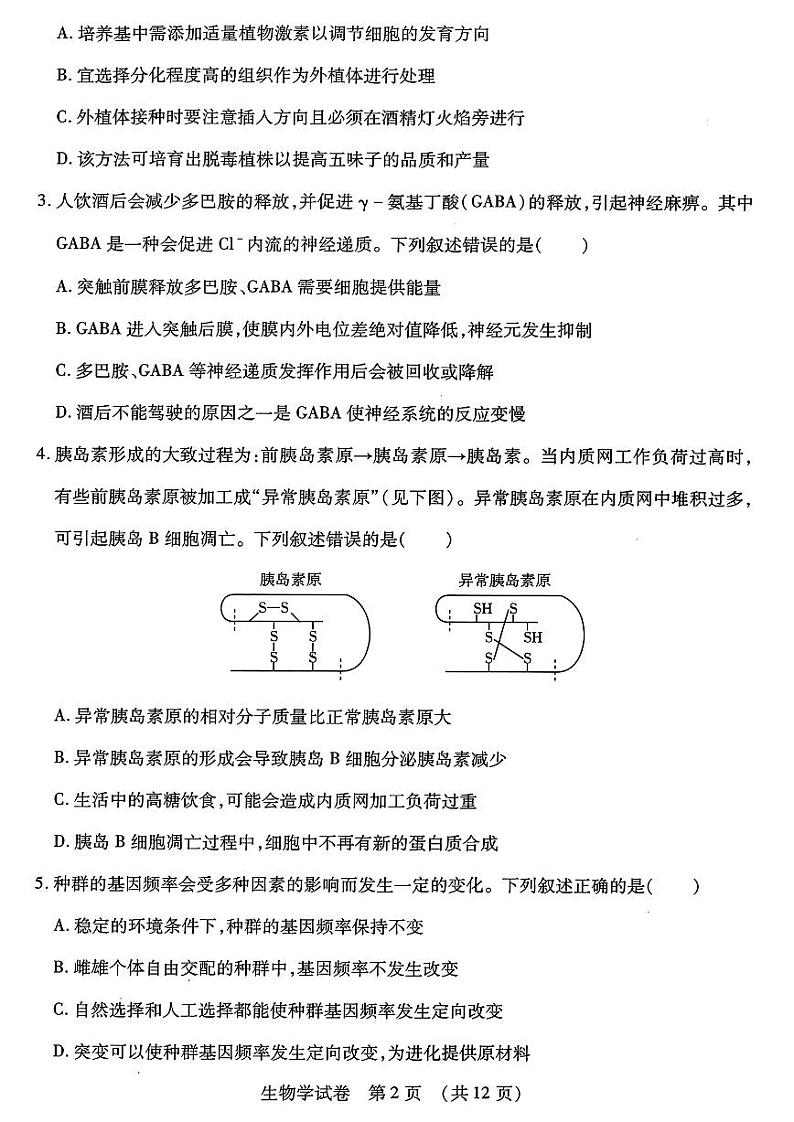 2024届东北三省四市教研联合体高三下学期一模生物试卷第2页