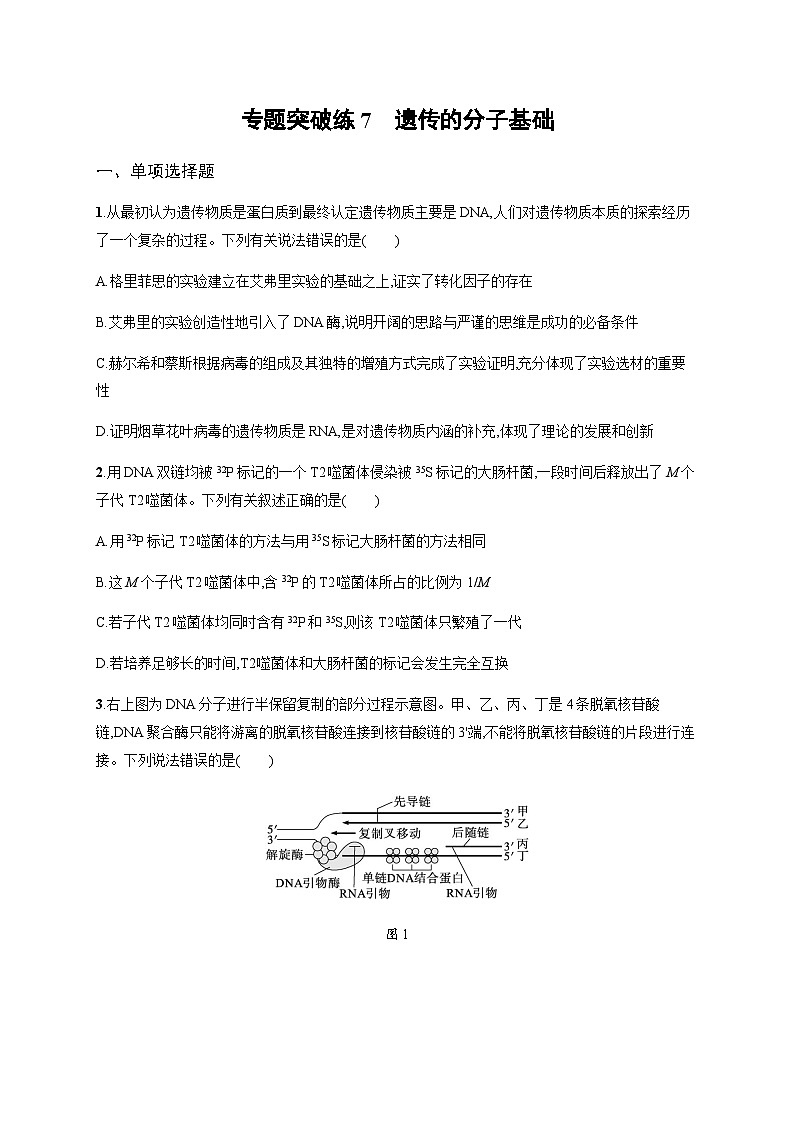 新教材高考生物二轮复习专题突破练7遗传的分子基础含答案第1页
