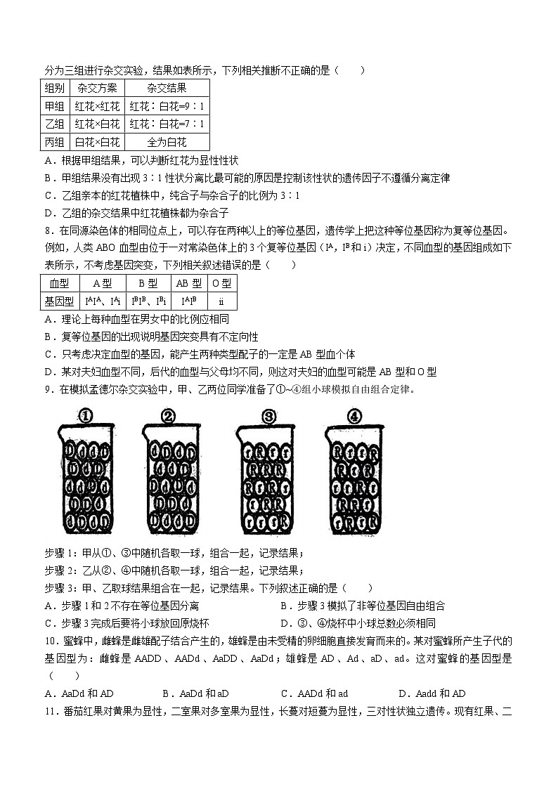安徽省淮南市二中2023-2024学年高一下学期第一次月考生物试题(无答案)02