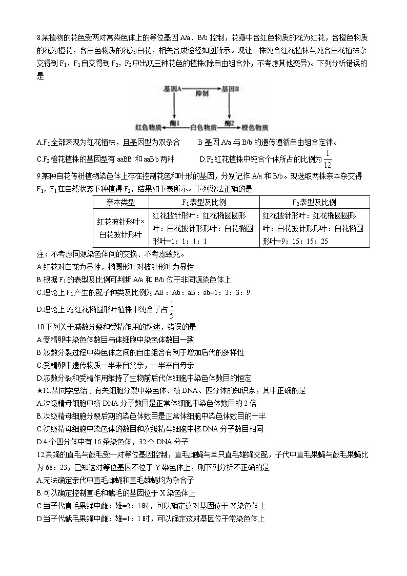 湖南省长郡中学2023-2024学年高一下学期4月选科适应性检测生物试题(无答案)02