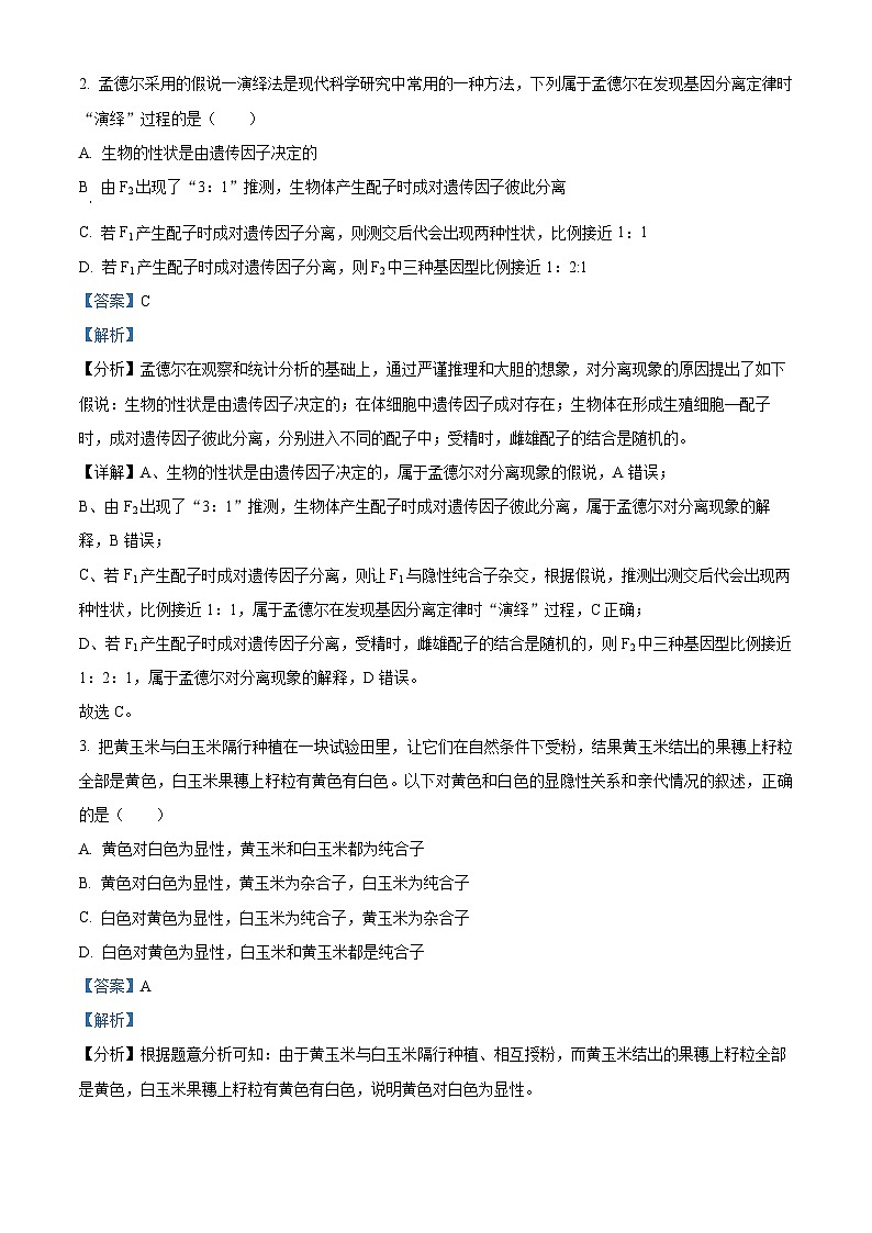 广东省四会中学、广信中学2023-2024学年高一下学期第一次月考生物试卷（Word版附解析）02