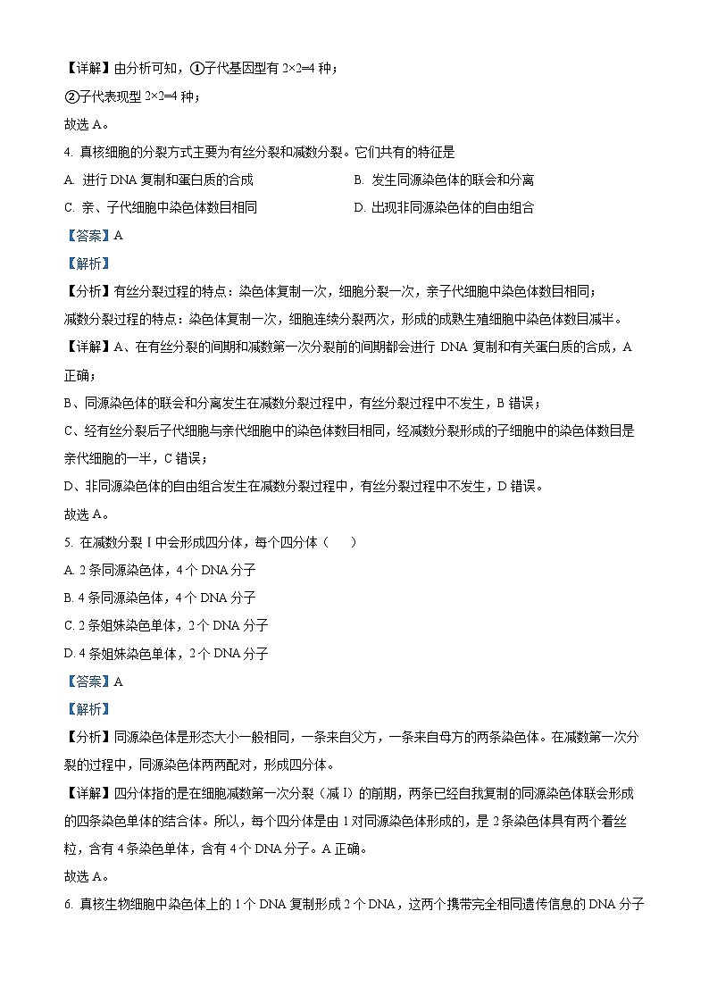 云南省大理白族自治州祥云县祥云祥华中学2023-2024学年高一下学期4月月考生物试题（原卷版+解析版）02