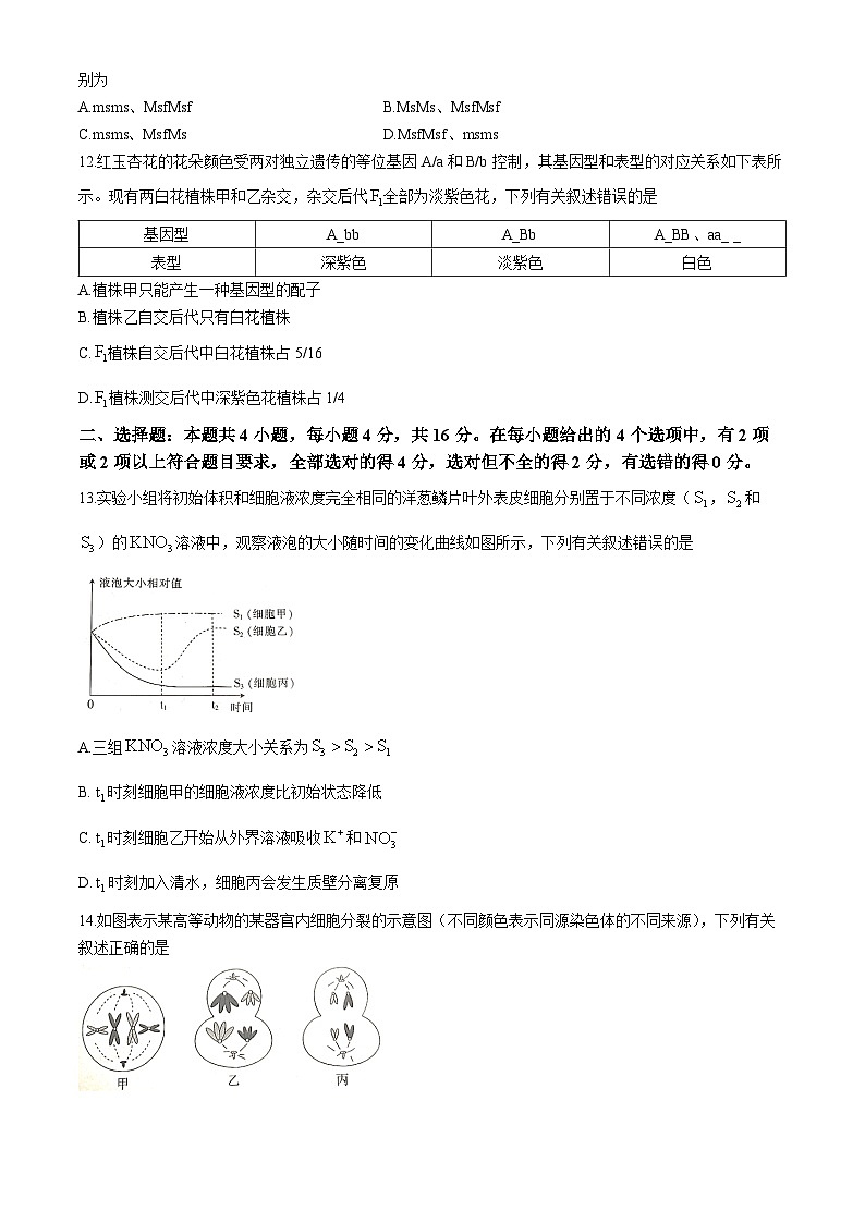 江西省赣州市十八县（市）二十四校2023-2024学年高一下学期期中考试生物试题（Word版附答案）03
