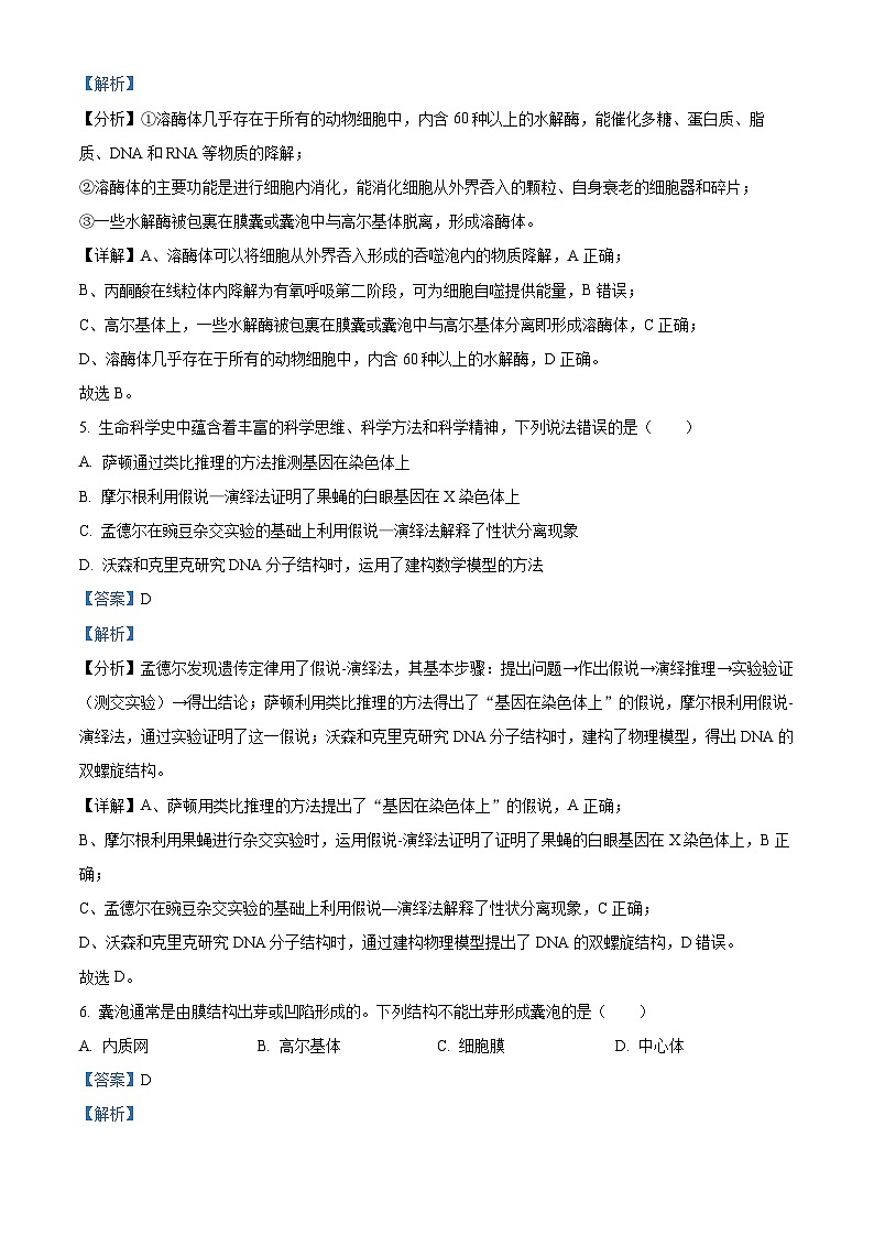 浙江省丽水市发展共同体2023-2024学年高一下学期4月联考生物试题（Word版附解析）03