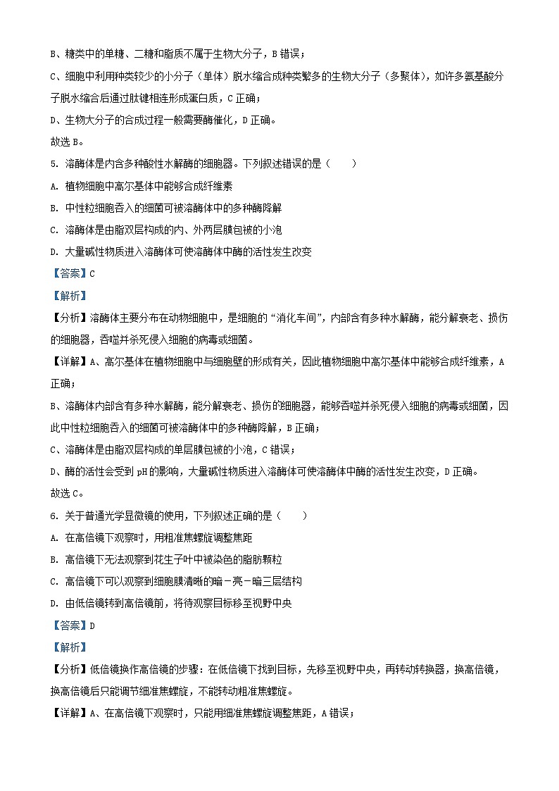 宁夏中卫市中宁县2022_2023学年高三生物上学期10月月考试题含解析03