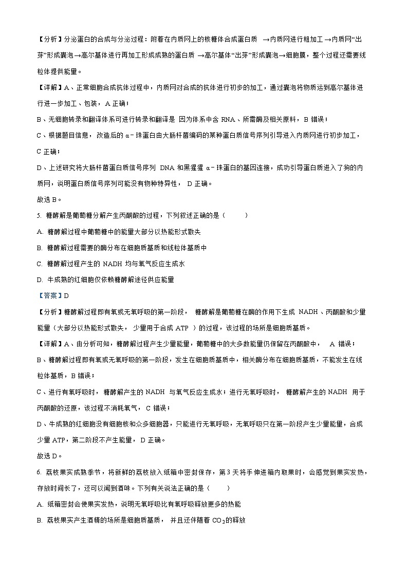 河南省鹤壁2023_2024高三生物上学期第二次模拟考试试题03