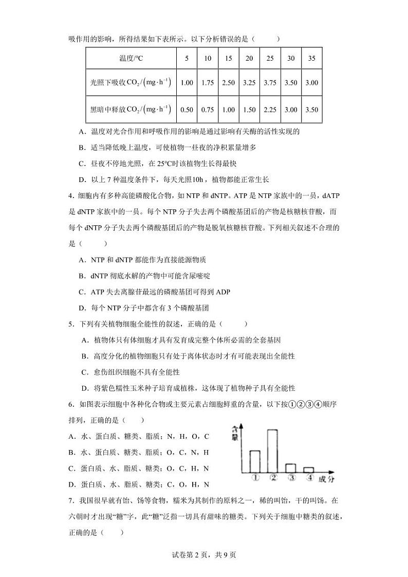 福建省莆田市2023_2024学年高三生物上学期期中试题pdf第2页