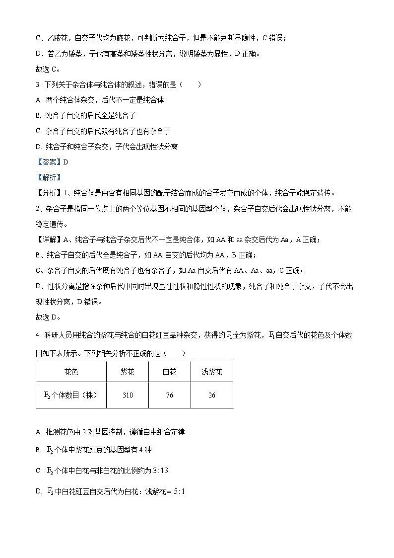新疆伊犁哈萨克自治州霍城县江苏中学2023-2024学年高一下学期3月考试生物试题（解析版）第2页