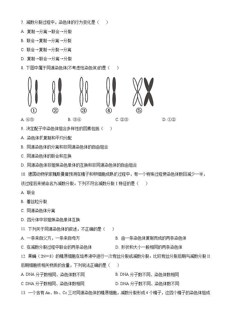 云南省丽江润泽高级中学2023-2024学年高一下学期3月月考生物试题（原卷版）第2页