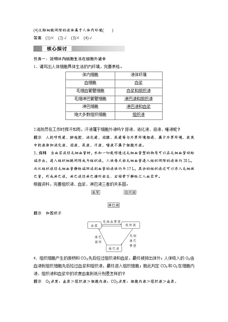 2024年高中生物新教材同步学案 选择性必修第一册 第1章 第1节　细胞生活的环境（含解析）02