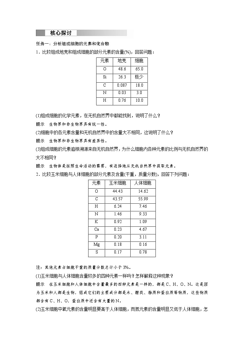 2024年高中生物新教材同步学案 必修第一册 第2章 第1节　细胞中的元素和化合物（含解析）02