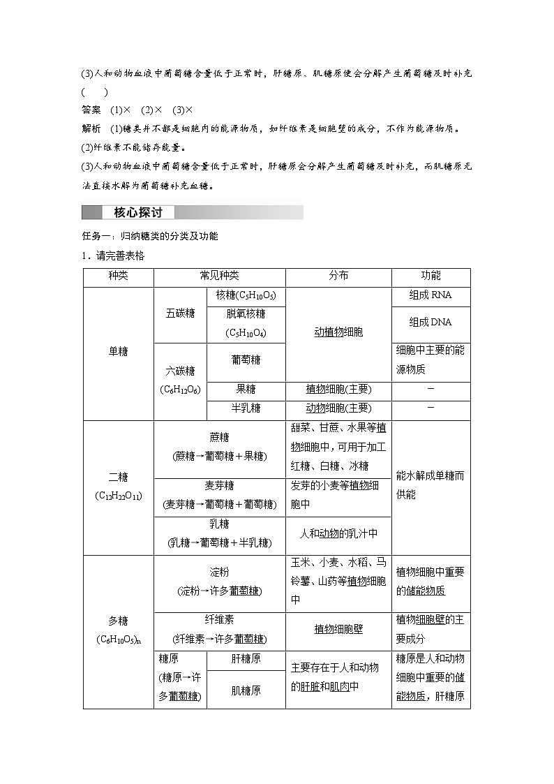 2024年高中生物新教材同步学案 必修第一册 第2章 第3节　细胞中的糖类和脂质（含解析）02