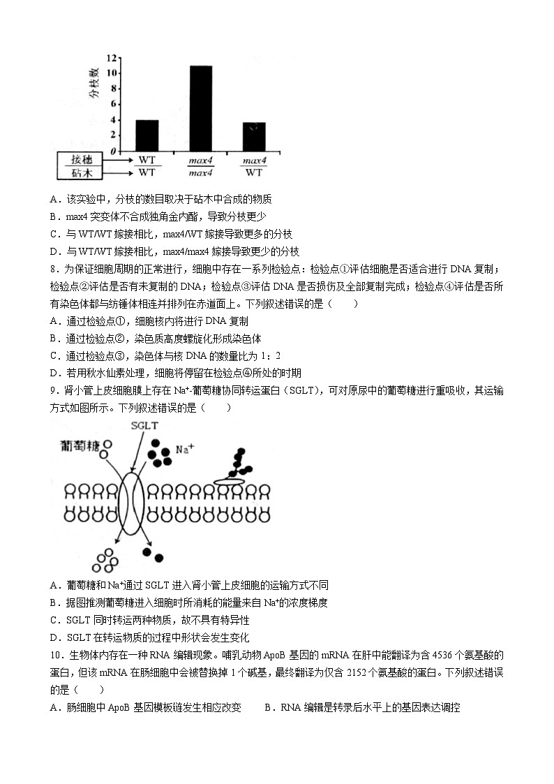 2024杭州高三下学期二模试题生物含答案第2页