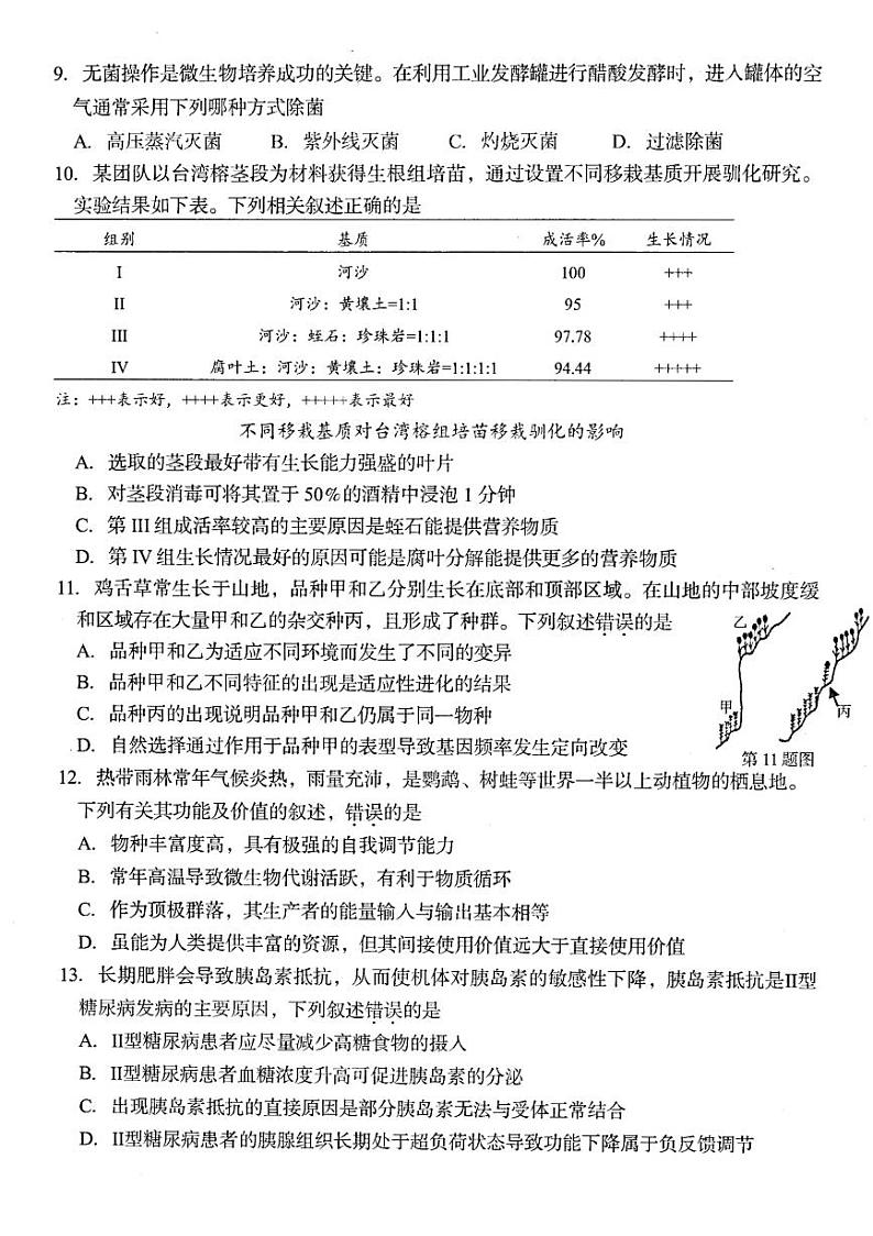 2024台州高三下学期4月二模试题生物PDF版含答案03