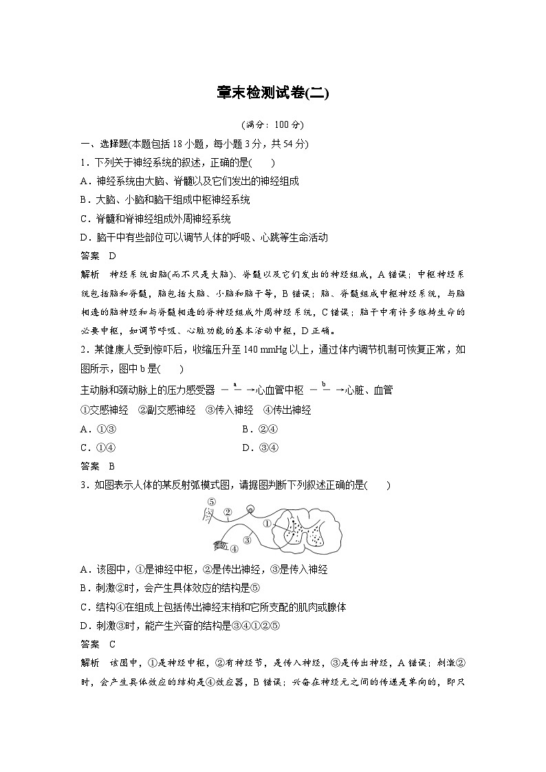 2024年高中生物新教材同步学案 选择性必修第一册 第2章 章末检测试卷(二)（含解析）01