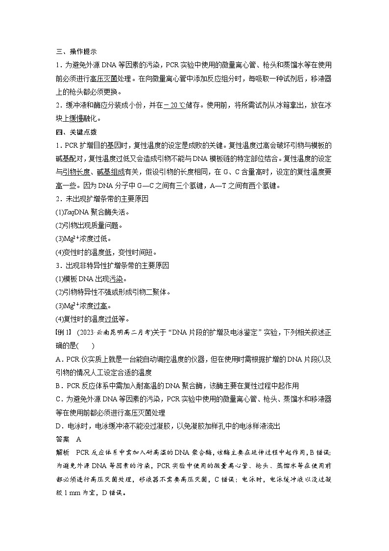 2024年高中生物新教材同步学案 选择性必修第三册 第3章 第2节 实验突破二 DNA片段的扩增及电泳鉴定（含解析）02