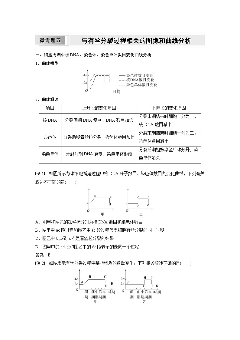 2024年高中生物新教材同步学案 必修第一册 第六章 微专题五　与有丝分裂过程相关的图像和曲线分析（含解析）01