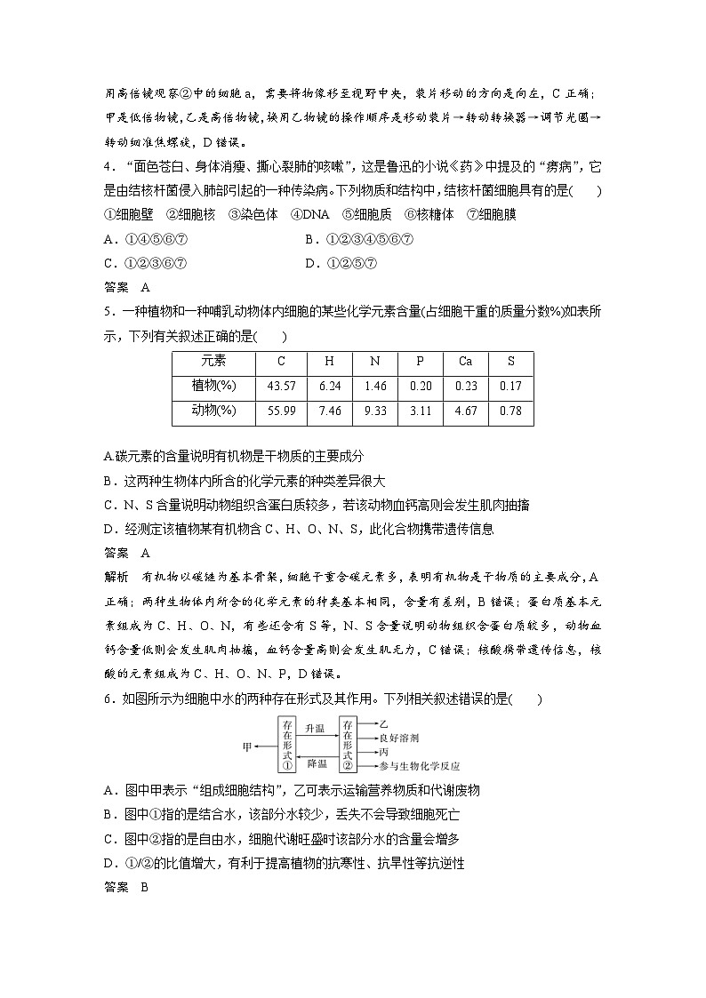 2024年高中生物新教材同步学案 必修第一册 章末检测试卷(第1、2章)（含解析）02