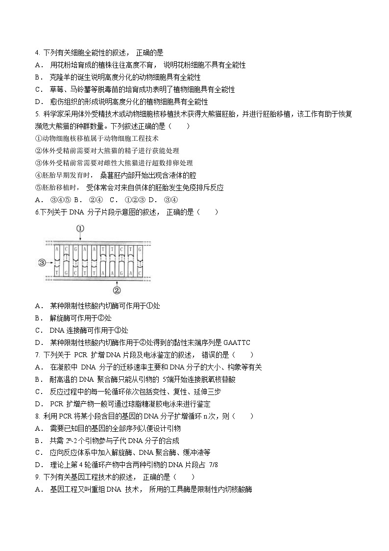 山东省淄博市张店区潘庄高级中学2023-2024学年高二下学期第一次月考生物试题(无答案)02