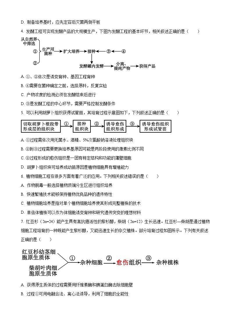 河北省唐山市路北区开滦第二中学2023-2024学年高二下学期4月月考生物试题（原卷版+解析版）02