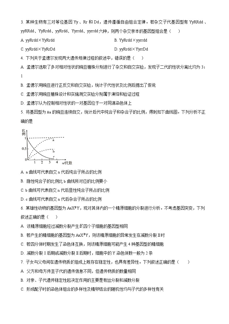 吉林省长春市朝阳区长春外国语学校2023-2024学年高一下学期4月月考生物试题（原卷版+解析版）02