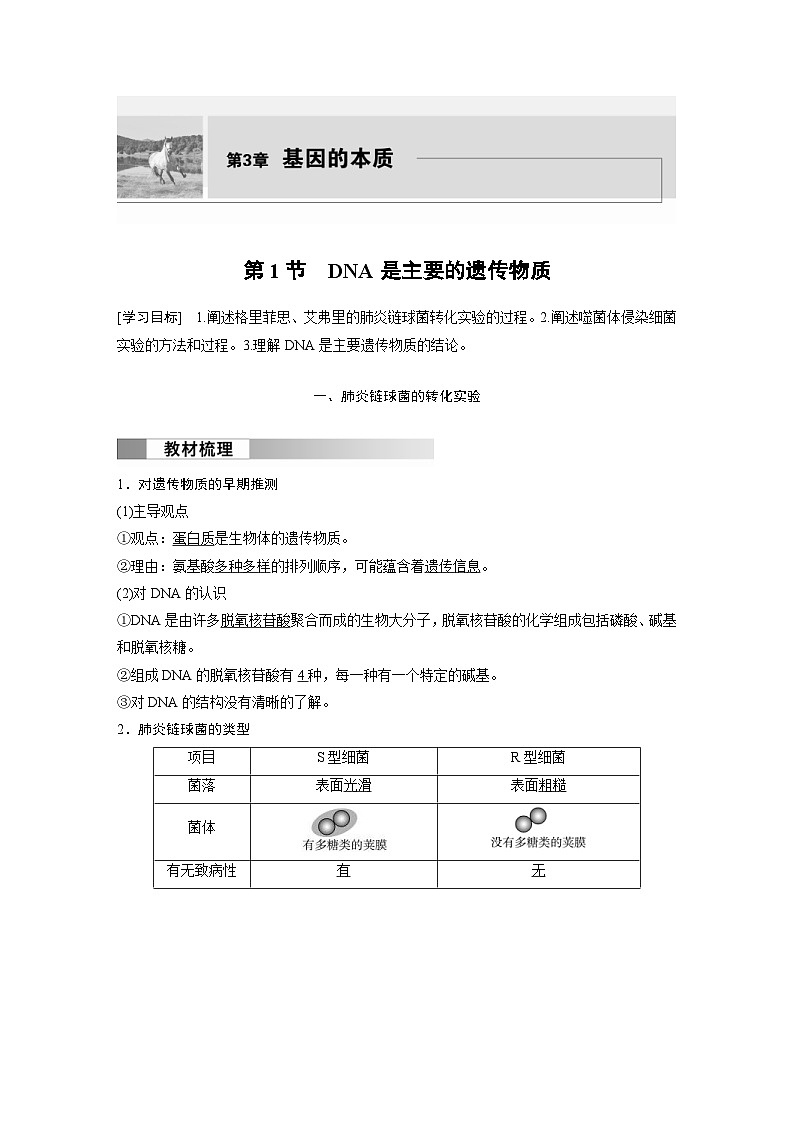2024年高中生物新教材同步学案 必修第二册 第3章　第1节　DNA是主要的遗传物质（含解析）01