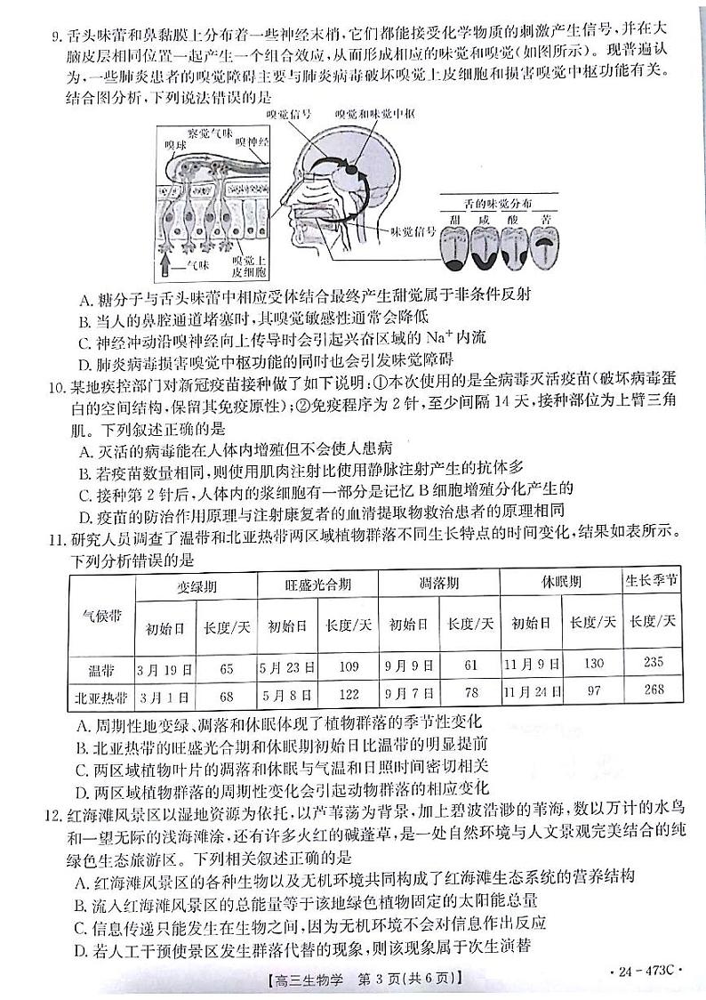 2024届甘肃省白银市靖远县高三下学期第三次联考生物试题第3页