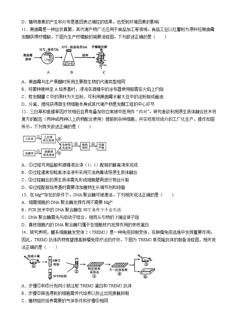 2024届江苏省南通市如皋市高三下学期二模生物试题03