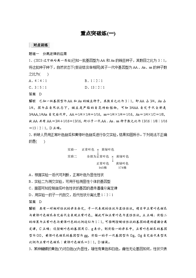 2024年高中生物新教材同步学案 必修第二册 第1章　重点突破练(一)（含解析）01